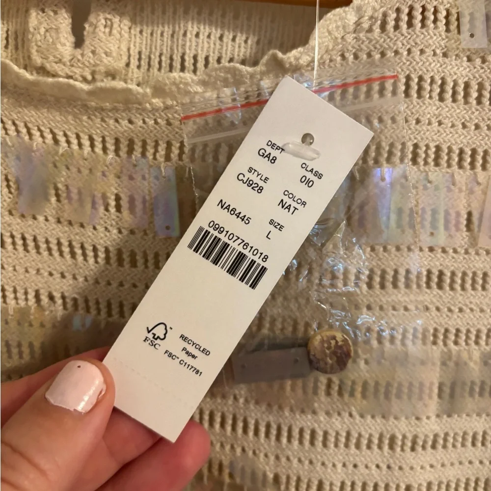 NWT J. CREW Crochet Shirt With Sequins Natural Cream Size Large